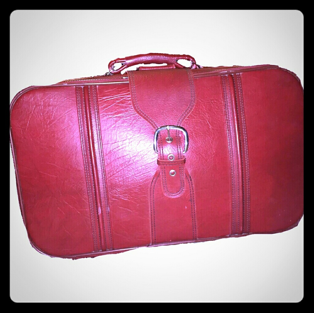 Vintage Sears 9000 Red Leather Traveler Suitcase